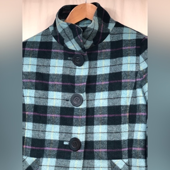 600 West Blue Black Pink Plaid Peacoat Coat Jacket Y2K 90s Size Medium - Picture 12 of 16